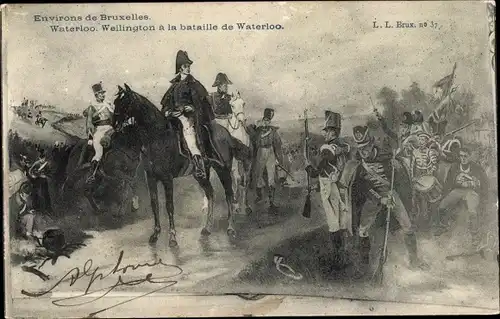Künstler Ak Waterloo, Wellington a la bataille de Waterloo
