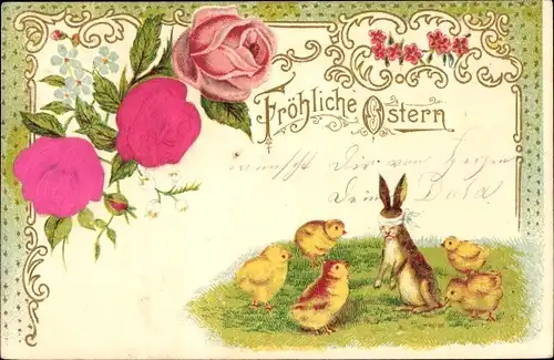 Künstler Ak Fröhliche Ostern, Küken, Osterhase