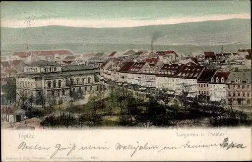 Ak Teplice Teplitz Schönau Reg. Aussig, Kurgarten und Theater