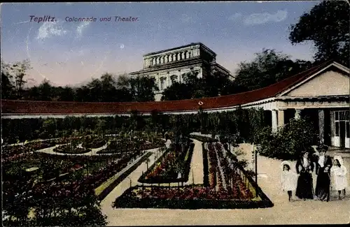 Ak Teplice Teplitz Schönau Reg. Aussig, Colonnade und Theater