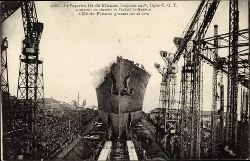 Ak Paquebot Ile de France, CGT French Line, Chantier de Penhoet St. Nazaire