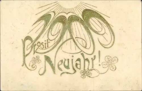 Präge Ak Glückwunsch Neujahr 1909, Glücksklee