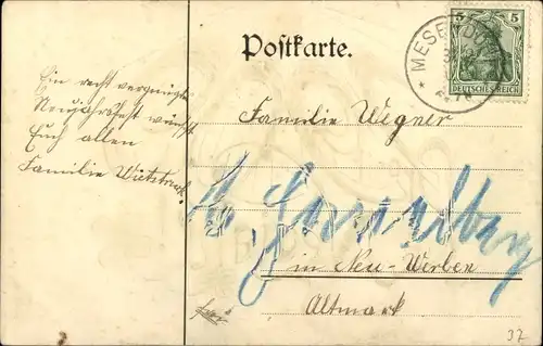 Präge Ak Glückwunsch Neujahr 1909, Glücksklee