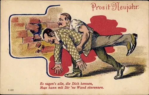 Ak Glückwunsch Neujahr, Es sagen's alle, die Dich kenne, Man kann mit Dir 'ne erinnern