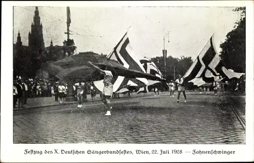 Ak Wien, Festzug des X Deutschen Sängerbundfestes 1928, Fahnenschwinger