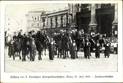Ak Wien I Innere Stadt, Festzug des Deutschen Sängerbundes 1928, Fanfarenbläser