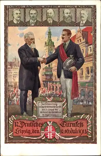 Künstler Litho Liebing, Leipzig in Sachsen, 12. Deutsches Turnfest 1913, Herz und Hand dem Vaterland