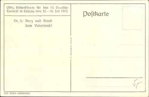 Künstler Litho Liebing, Leipzig in Sachsen, 12. Deutsches Turnfest 1913, Herz und Hand dem Vaterland