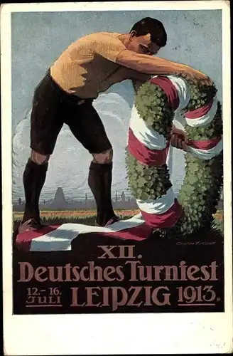 Künstler Ak Krasselt, G., Leipzig, XII. Deutsches Turnfest 1913, Festkranz