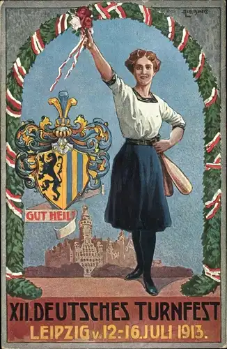 Wappen Ak Leipzig in Sachsen, XII. Deutsches Turnfest 1913, Gut Heil