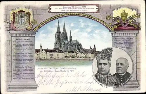 Passepartout Ak Köln, 50jähr. Jubelversammlung d. Katholiken 1903, Papst Pius X., Erzbischof Fischer