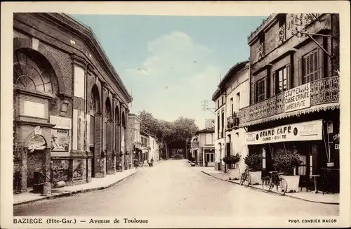 Ak Baziège Haute-Garonne, Avenue de Toulouse, Grand Café