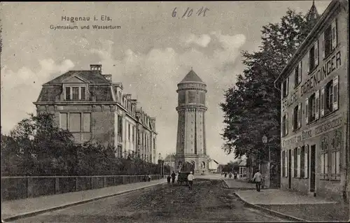 Ak Haguenau Hagenau im Elsass Bas Rhin, Gymnasium, Wasserturm, Brauerei