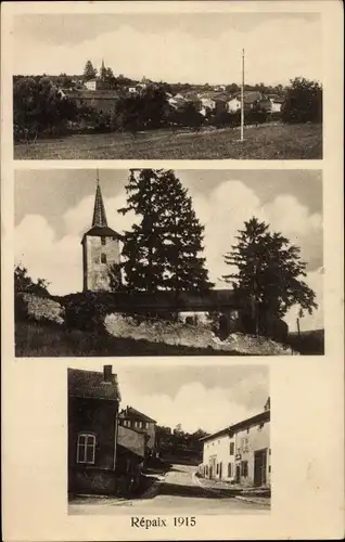 Ak Répaix Meurthe et Moselle, vue générale de la ville et l'Eglise en 1915
