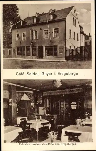 Ak Geyer im Erzgebirge Sachsen, Café Seidel, Innen und außen