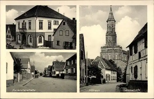 Ak Mörsch Rheinstetten in Baden, Lammstraße, Rathaus, Karlsruherstraße