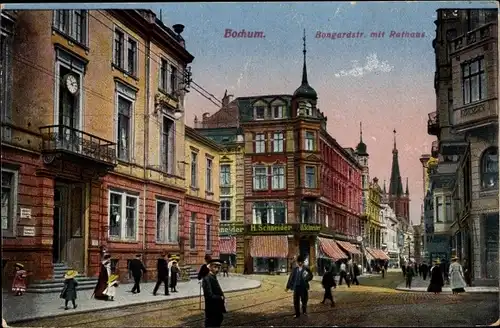 Ak Bochum im Ruhrgebiet, Bongardstraße mit Rathaus, Handlung H. Schneider