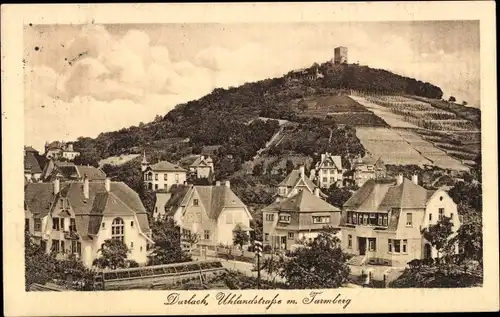 Ak Durlach Karlsruhe Baden Württemberg, Uhlandstraße mit Turmberg