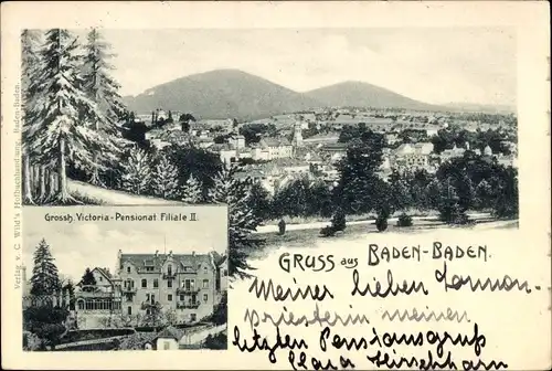 Ak Baden Baden am Schwarzwald, Grossherzogliches Victoria Pensionat, Filiale II, Gesamtansicht