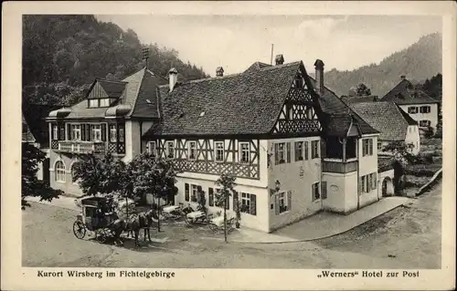 Ak Wirsberg im Fichtelgebirge, Werners Hotel Zur Post, Kutsche