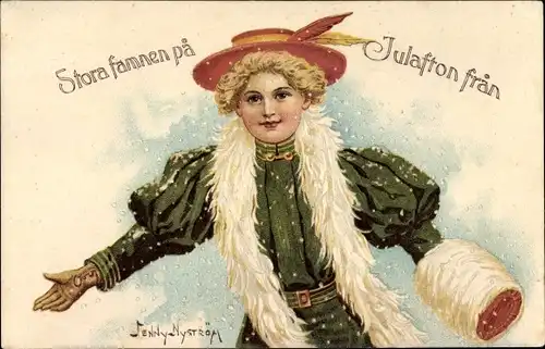 Künstler Ak Nyström, J., Glückwunsch Weihnachten, Kind-Portrait, Muff