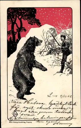 Litho Mann verteidigt sich vor einem Braunbären