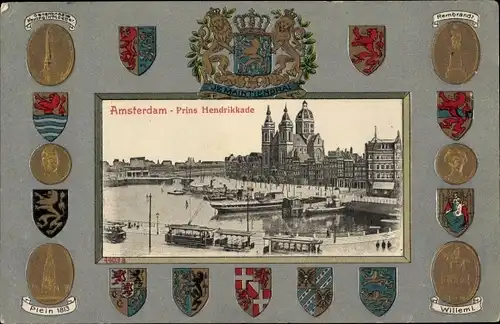 Präge Wappen Ak Amsterdam Nordholland Niederlande, Prins Hendrikkade
