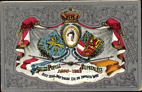 Wappen Passepartout Ak Königin Wilhelmina der Niederlande, Portrait, 25 jähriges Regierungsjubiläum