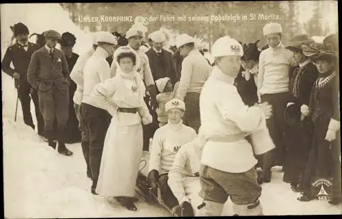 Ak Kronprinz Wilhelm bei der Fahrt mit seinem Bobsleigh in St. Moritz