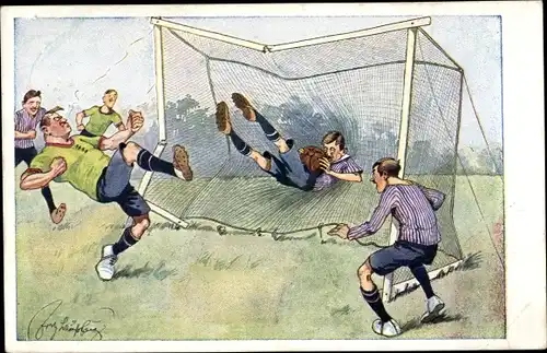 Künstler Ak Schönpflug, Fritz, Ein Goal, Fußballspiel, Torschuss