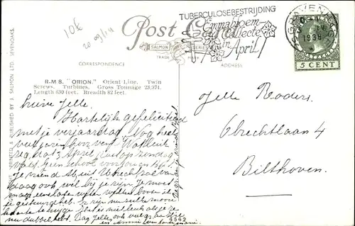 Künstler Ak Dampfer RMS Orion, Orient Line