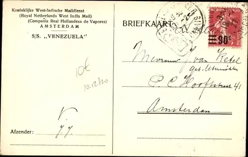 Ak Dampfer SS Venezuela, Royal Netherlands West India Mail