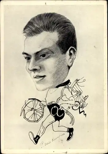 Künstler Ak Piet van Kempen, Karikatur, Radsport