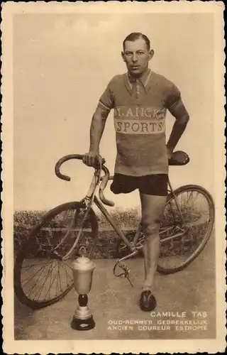 Ak Camille Tas, Portrait, Radsport, Fahrrad, Pokal