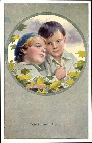 Passepartout Künstler Ak Feiertag, K., Dein ist mein Herz, Liebespaar, Portrait