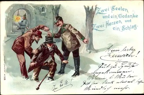 Litho Zwei Seelen und ein Gedanke, Zwei Herzen und ein Schlag, Gendarm