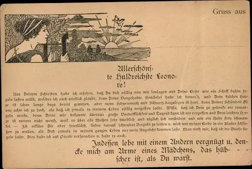 Ak Allerschönste huldreichste Leonore, denke mich am Arme eines Mädchens, das hübscher ist als Du