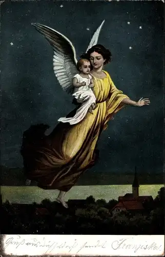 Ak Engel mit Baby, Schutzengel