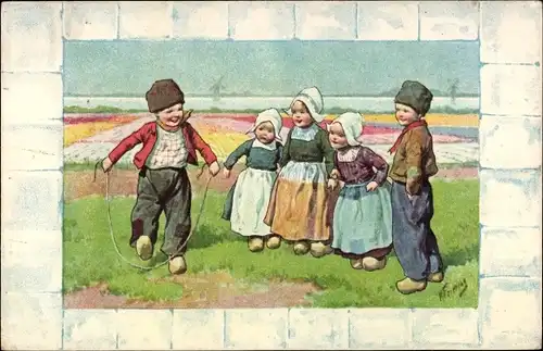 Künstler Ak Feiertag, Karl, Niederländische Volkstrachten, Springseil, BKWI 529 3