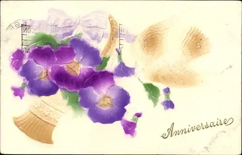 Präge Ak Glückwunsch Geburtstag, Stiefmütterchen, Taube