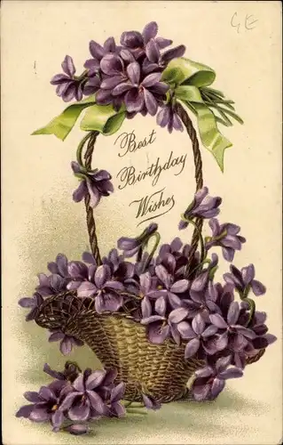 Präge Glückwunsch Geburtstag, Korb mit Veilchen