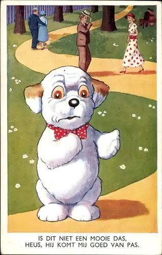 Ak Is dit niet een mooie das, Hund, Liebespaare gehen spazieren