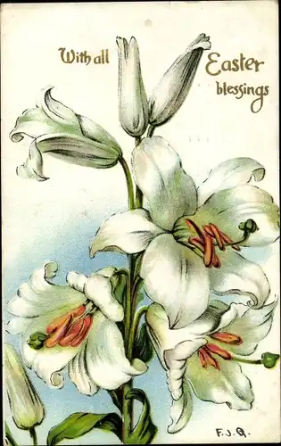 Präge Künstler Litho Glückwunsch Ostern, Weiße Lilienblüten