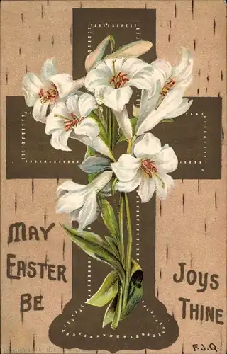 Präge Künstler Litho Glückwunsch Ostern, Kreuz, weiße Lilien