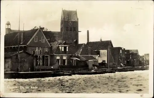Ak Grouw Grou Friesland Niederlande, Bij de kade