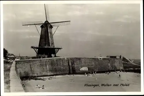 Ak Vlissingen Zeeland Niederlande, Wallen met Molen