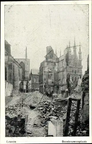 Ak Louvain Leuven Flämisch Brabant, L'Incendie 1914, Place des Bouchers, Beenhouwersplaats
