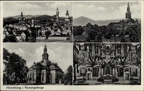 Ak Jelenia Góra Hirschberg Riesengebirge Schlesien, Gnadenkirche, Schneekoppe, Altar u. Orgel