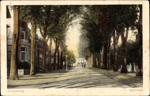 Ak Meppel Drenthe Niederlande, Stationsweg