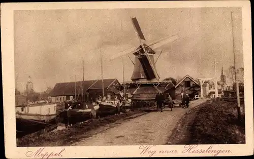 Ak Meppel Drenthe Niederlande, Weg naar Hesselingen, Windmühle